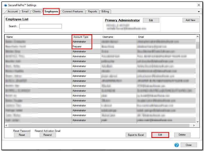 SFP Employees tab